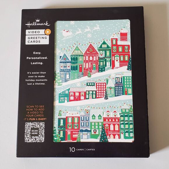 Hallmark Video Greeting Card Christmas Village Box of 10 Customizeable New - Picture 1 of 7